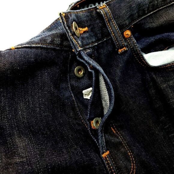 Guess Cotton Denim Jeans 34/26 Dark Blue Natural Crease Low Rise Button Fly Shor - Picture 3 of 11